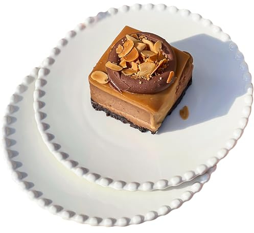 QUSHEJIAND 2 piatti rotondi da dessert, piatti da insalata in ceramica, 19,1 cm, piatti piani piccoli bianchi con bordo perlato, piatti per cena/frutta/snack, ideali per compleanni, feste, campeggio