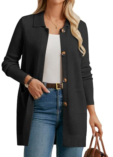 Grace Karin - Cardigan da donna, a maniche lunghe, con colletto a revers, bottoni e tasche, XL