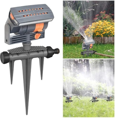 Arroseur carré 16 trous, surface d'irrigation de 90 m², arroseur de pelouse, arroseur rotatif automatique à 360°, pression d'eau réglable pour jardin, pelouse et parterres, support fixe (avec