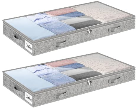 Ylinwtech Lot de 2 Boîte de rangement sous lit pliable, Grande Sac Rangement Vetement Pliable pour couettes, draps et vêtements, organisateur de chambre à coucher et placard, 100 x 50 x 10cm