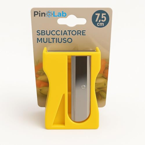 PinoLab Sbucciatore Multiuso a Forma di Temperamatite – Pelapatate e Verdure 7,5 cm – Affetta, Decora e Pela Frutta e Ortaggi – Design Divertente, Lama in Acciaio Inox, Ergonomico per Cucina