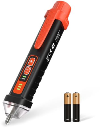 Détecteur de Tension Sans Contact, Testeur de Tension avec Double Sensibilité 12/48V-1000V, Test de Fil de Phase/Neutre, Buzzer Sonore & Lumineux, Lampe de Poche, Stylo Testeur de Tension NCV