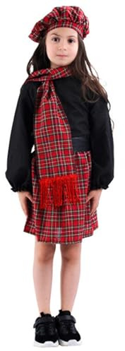 Générique Costume Traditionnel Écossais pour Filles, Jupe Rouge Tartan, Déguisement, Costume De Spectacle Scolaire pour Enfants, pour Danse Décontractée