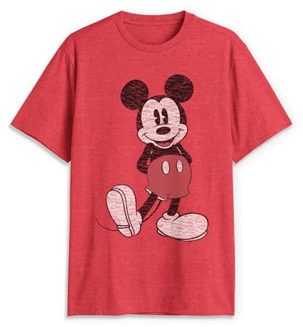 Disney Men's Full Size Mickey Mouse Distressed Look T-Shirt, Red HTR, 2X