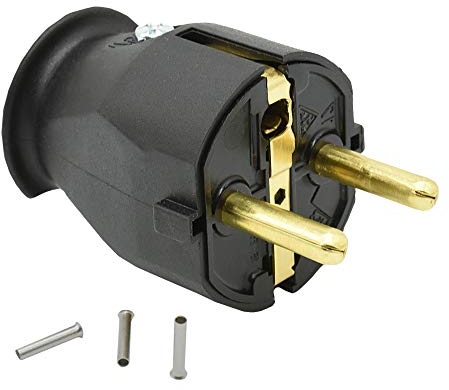 Schutzkontakt-Stecker Schwarz 16A IP20 250V inkl. 3x Aderendhülsen 1,5mm² Schutzkontakt Stecker