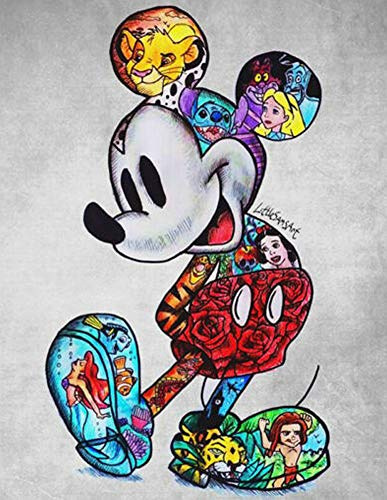 Kit per diamond painting 5D fai da te con i numeri, con strass di cristallo, per decorazioni da parete e relax (graffiti Topolino, 30 x 40 cm)