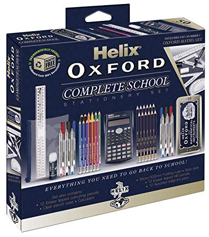 Helix Oxford Complete Back to School Stationery Set - Comprehensive Helix Oxford school supplies set including Maths Set, Pens, Ruler, Scientific Calculator & More - Ideal for High School or College