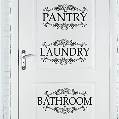 Outus 3 Pcs Bathroom Laundry Door Wall Sticker Pantry Decal Large Sign Wall Decor Vinyl Quote Stickers for Room Door Peel and Stick Decor Supplies(9.1 x 16.1, 9.1 x 17.7 , 9.1 x 19.7)