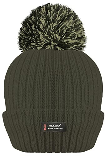 RockJock Gorro de invierno para mujer con pompón acanalado con aislamiento térmico avanzado R40, verde oliva, Talla única