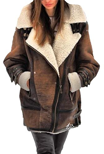 Manteau en Daim Grande Taille pour Femme Veste d'hiver doublée de Fourrure Veste Polaire col Sherpa Veste Outwear