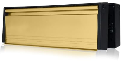 Xfort MailPlate 12 Letterplate Polished Brass, Premium Draught Proof Postal Letterbox, Telescopic Sleeved Letter Box For uPVC Doors With 20-40mm Door Thickness.