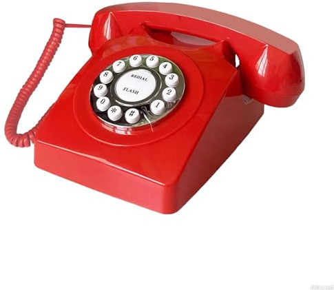 Landline Phones for Home, TelPal Corded Home Phone, Retro Desktop House Phone, Classic Vintage Old Fashion Telephone for Home, Office & Hotel, Red Wired Antique Analog Telephone Gift for Seniors