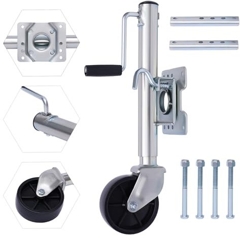 CHFUNE Rueda de apoyo para remolque, 1200 kg, rueda de apoyo automática, rueda de apoyo, llanta de acero, plegable