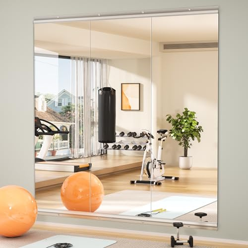 Hasipu Home Gym Mirrors 140x42cm -3 PCS Large Full Body Mirror for Yoga, Large Wall Mirror Full Length for Fitness, Garage, Dance Studio, 0.16in Tempered Glass Frameless