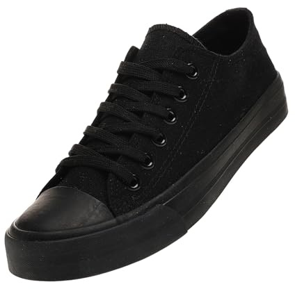 sharllen Ladies Canvas Shoes Women, Unisex Lace up Plimsolls Pumps Low Top Trainers for Men Casual Sneakers Canvas Plimsoles Flat Shoes(Black1 270)