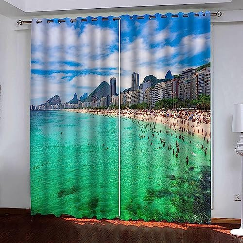 Verdunklungsvorhänge Kinderzimmer Urbane Strandlandschaft 2 Stück Vorhang Blickdicht Ösenschal Kindergardinen Junge Verdunklungsgardine Größe: 2 X 2 X 110 X 215 Cm - Rauschunterdrückung Wär -3L2Y6N1G1