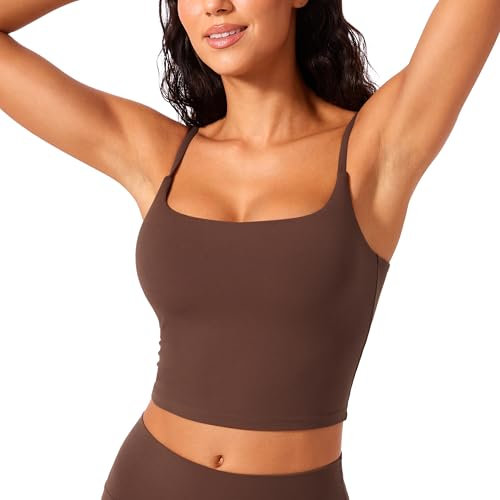 CRZ YOGA Butterlift Scoop Neck Crop Tank Top Coffee Brown 10