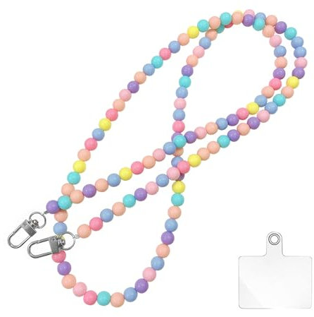 DHWEKU Handy-Kette Perlen,Universal Handykette, Handyband zum Umhängen mit Weißen Einsätzen, Bunte Perlen Handy-Anhänger Halsband Kompatibel mit den Meisten Smartphones,Helle Farben