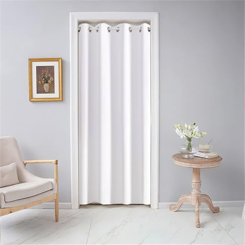 Odot Türvorhang Blickdicht mit Ösen, Verdunklungsvorhänge Modern Einfarbig Vorhang 1 Stück Thermovorhang Wohnzimmer Schlafzimmer Schrank Raumteiler Vorhang (80x150cm,Weiß)