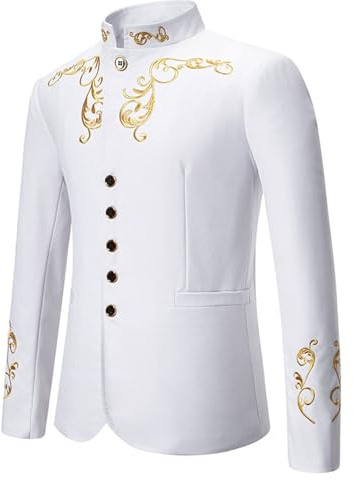 Blazer Col Montant Homme : Costume Veste Blazer Broderie Vintage Veste de Costume Vêtements de fête Simple boutonnage Regular Fit Blazer Vestes de costume Slim Fit Manches longues Veste de transition