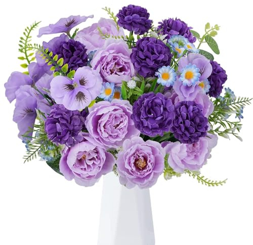 Zythrem Fiori artificiali in seta di poeny artificiale viola del pensiero fiori margherita bouquet di seta fiori finti composizione floreale realistica fiori di plastica per decorazione di nozze