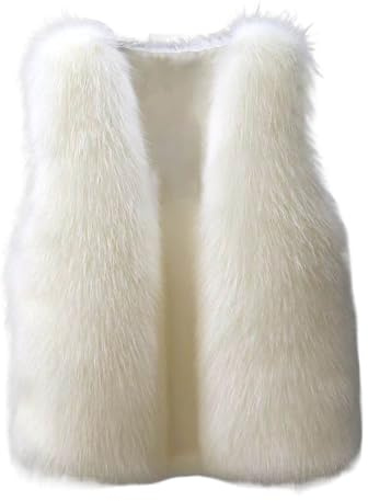 duxyoz Gilet en fausse fourrure pour femme Grande taille Gilet moelleux en fausse fourrure sans manches Élégant Gilet en fourrure Léger Décontracté Gilet en polaire de luxe Manteau chaud à poils longs