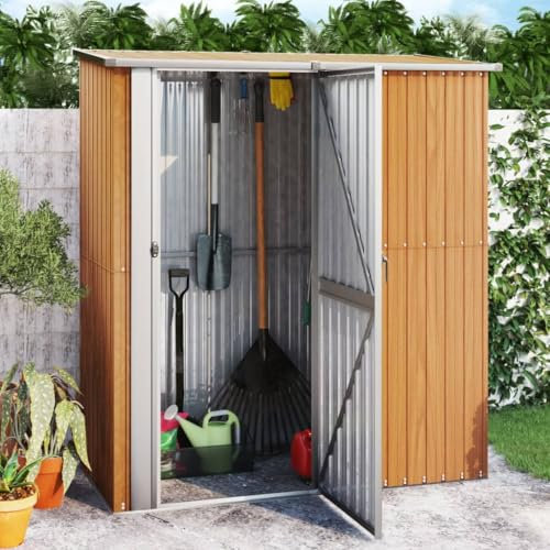 Willood Cobertizo de Jardín Cabaña Troncos Armario Herramientas Almacenamiento Exterior Patio Aire Libre Acero Galvanizado Marrón 180,5x97x209,5cm