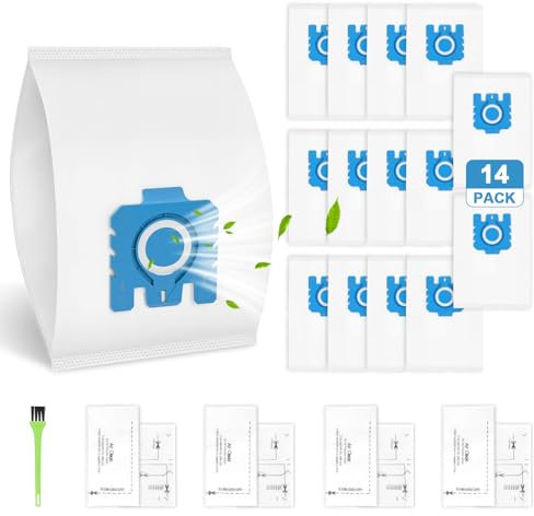 KIMIGO 14 Sacchetti per Aspirapolvere Miele GN,Classic C1 Complete C2 C3, S2 S5 S8 S2000 S5000 S8000 Series,3D Efficiency Sacchetto Polvere con 4 Filtro di Scarico 4 Filtro di Protezione Motore