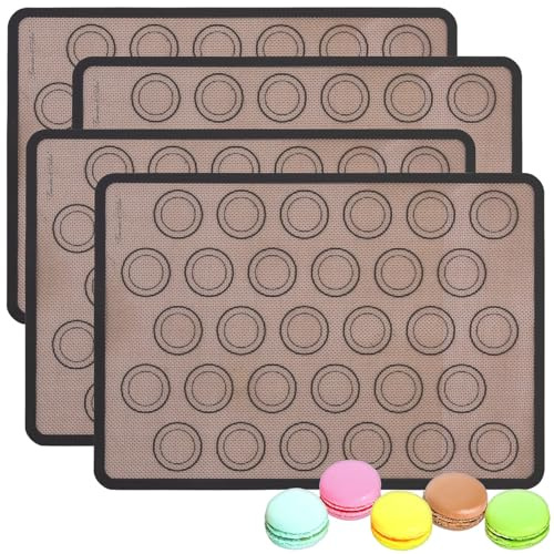 Rosenstein & Söhne Dauer-Backmatten: 4er-Set rutschfeste Macarons-Silikon-Backmatten, 40 x 30 cm (Backmatte mit Macaron-Vorlagen, Silikon-Backunterlage für, Backen)