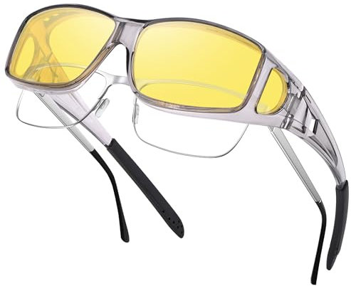 Nlieanuc Occhiali Guida Notturna Polarizzati - Sovraocchiali da Sole Lenti Gialle per Uomo Donna Guida Antiriflesso Night Vision Goggles (Trasparente Grigio Giallo)