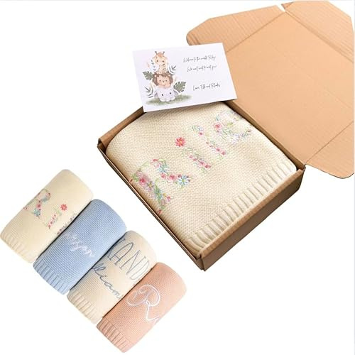 Manta de bebé personalizada con nombre bordado – Manta de bebé de punto de algodón suave, ligera y transpirable, regalo para recién nacido, para cuna, cochecito y arrullo