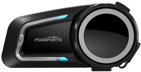 Fodsports FX7 Motorcycle Bluetooth Headset, 10 Riders Mesh Motorcycle Intercom, Dual Chips V5.4 Helmet Bluetooth Headset with Audio Multitasking,Noise Reduction,Music Share, FM,1 Pack