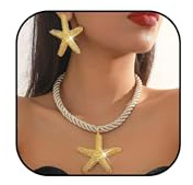 RadiVibe Starfish Necklace for Women Summer Beach Essentials Dresses Boho Necklace Gold Shell Charm Necklaces Starfish Earrings Jewelry Holiday Jewellery for Women