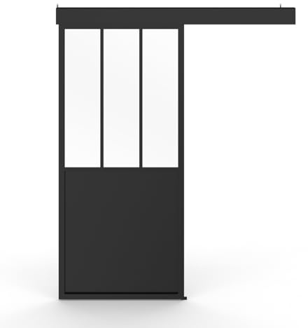 IDMarket - Kit porte coulissante verrière verre trempé 93 cm en métal + MDF avec rail et fixations