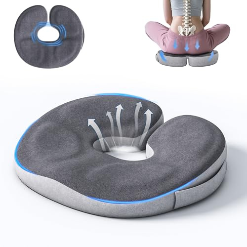 Auoketuo Cuscino ortopedico a ciambella in memory foam – Sollievo per coccige, emorroidi, sciatica, gravidanza, post-partum & recupero post-operatorio (grigio)