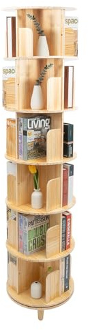 HPDTZ Estantería giratoria 360° para libros, soporte de torre redondo de madera con 6 niveles, organizador como estante para habitación infantil y salón, capacidad de carga de 50 kg