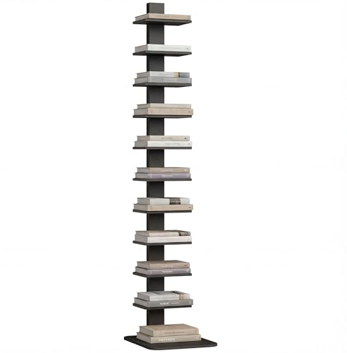 HOMCOM Libreria Verticale a Colonna Alta con 11 Ripiani, Libreria Scaffale Salvaspazio Slim, Scaffale Portaoggetti Industriale per Soggiorno, Camera da Letto Ufficio Angolo, 34.5x41.5x163.5 cm, Nero
