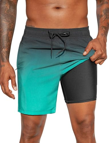 SILKWORLD Shorts de Bain Homme 2 en 1 Maillot de Bain Homme Séchage Rapide Short de Plage avec 2 Poches pour Natation et Piscine