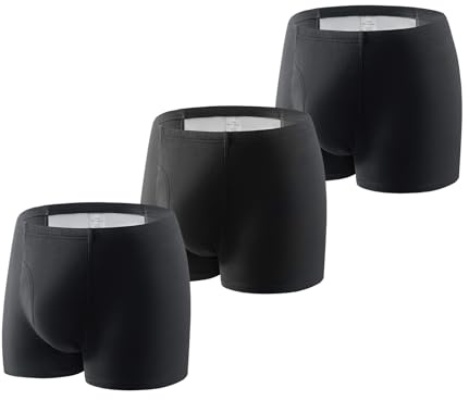 FAMI HELPER 3 Pack Men’s Incontinence Pants with 250 ml Absorbency | Cotton Reusable Boxer Briefs Washable Protective Underwear for Light to Moderate Bladder Leaks Black Size M