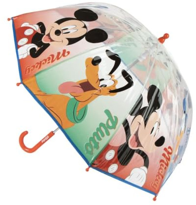 Paraguas Infantil Mickey Mouse Niño y Niña - Paraguas Transparente Multicolor 45 cm de Apertura Manual, Material POE Resistente, Licencia Oficial Disney para Lluvia y Colegio
