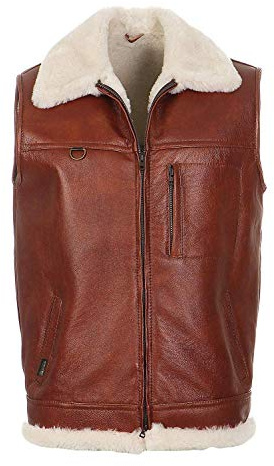 Hollert Men's Lamb fur Vest Leather Waistcoat Firminius with Collar Merino Sheepskin