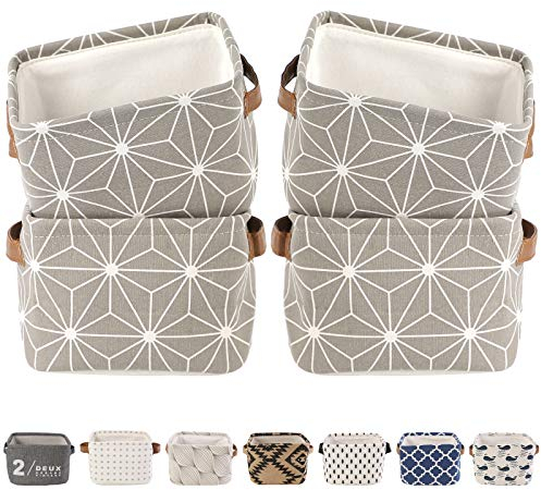 LessMo 4 Pack Storage Baskets, Collapsible Mini Storage Boxes, Canvas Fabric Waterproof Storage Bins made from Cotton and Linen, for Toys, Bathroom, Closets, Playroom (GALAXY, Thick fabric)