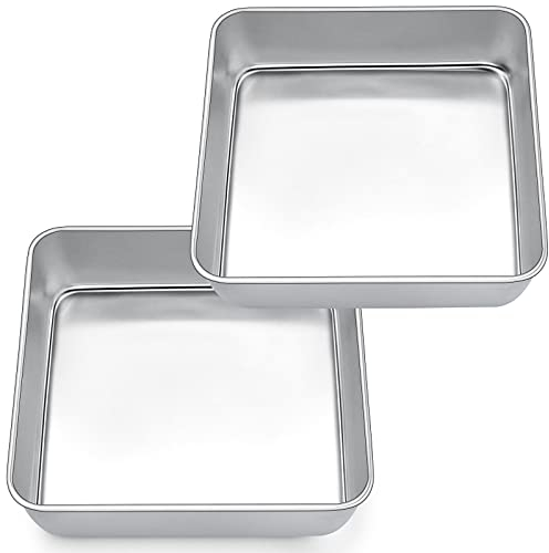 Joyfair Lot de 2 moules à gâteau carrés en acier inoxydable - 21 x 21 x 5 cm - Idéal pour les gâteaux, brownie/lasagnes, sains et non toxiques - Passe au lave-vaisselle