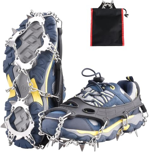 TRIWONDER Steigeisen mit 8 10 13 Spikes, Anti Rutsch Schuhspikes Grödel Schneekette für Schnee EIS Schuhkralle (Schwarz - 13 Zähnen - Kinder)