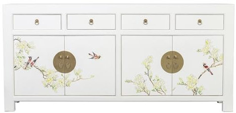 Fine Asianliving Chinesisches Sideboard Schnee Weiß Handgemalt B180xT40xH85cm China Chinesische Kommode chinesischer Schränke China Möbel Orientalischer Asiatischer