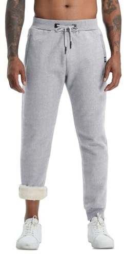 Aisprts Pantalon Chandal Hombre Pantalones Deportivos Forro Polar Térmico Pantalones Casuales Hombre de Invierno con 2 Bolsillos con Cremallera y Cinturilla Elástica con Cordón, T1 Gris Claro, XXL