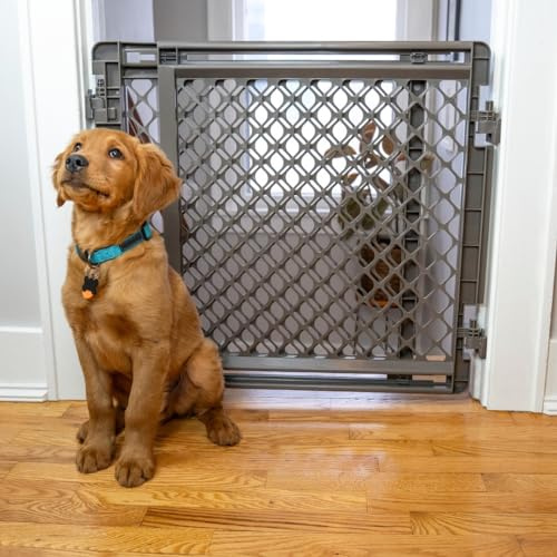 MYPET 2-in-1 Easy Swing Petgate: 27-41 Wide Hardware Mounted Dog Gate with Safety Latch for Doorways & Stairways; Made in USA, 27 Tall, Fieldstone Gray
