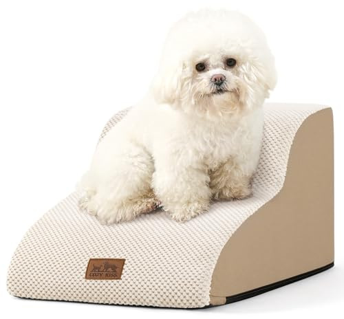 COZY KISS Escalier pour Chien 30cm, Étape pour Animaux en Éponge avec Couvercle Amovible, Échelle pour Chiot, Chat et Animaux Agés, pour Lit et Sofa, Léger, Durable, 40x50x30cm, 2 Marches, Beige
