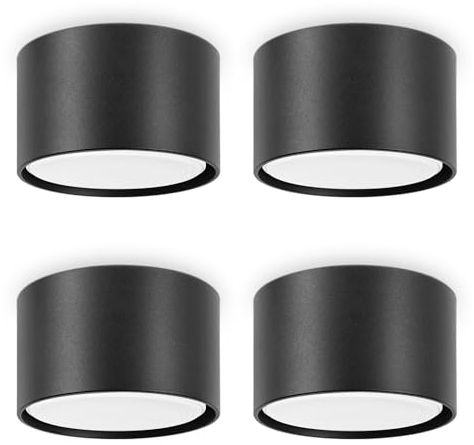 GeyouLux 4x Focos LED Techo Superficie - Ø84x50mm - 6W 680LM Interior - 4000K GX53 230V Incluido - Ángulo de Haz 180° - Lámpara Techo Aluminio Negro