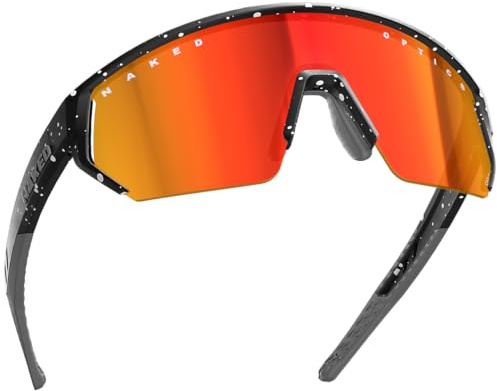 NAKED Optics BLADE Sportbrille Herren, Fahrradbrille Damen, Sport Sonnenbrille mit UV400 Schutz, Schnelle Brille, Rennrad Radbrille, Laufbrille, TR90 Rahmen (Schwarz m. weißen Dots (Rotes Glas))